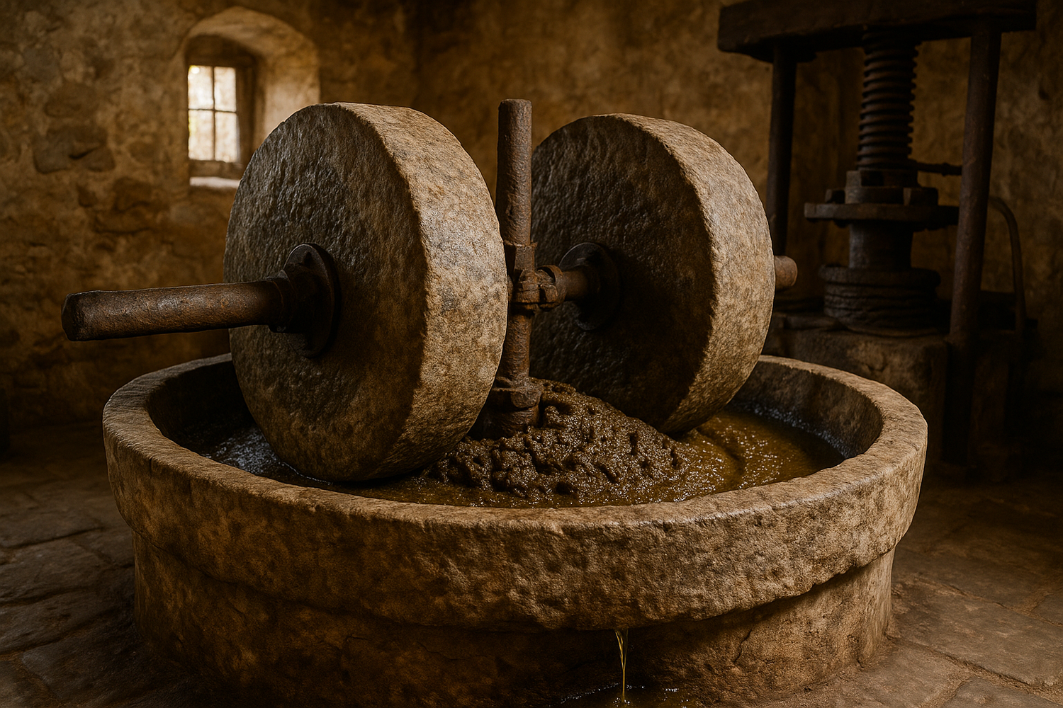 Traditionelle Steinmühle für Olivenölpressung