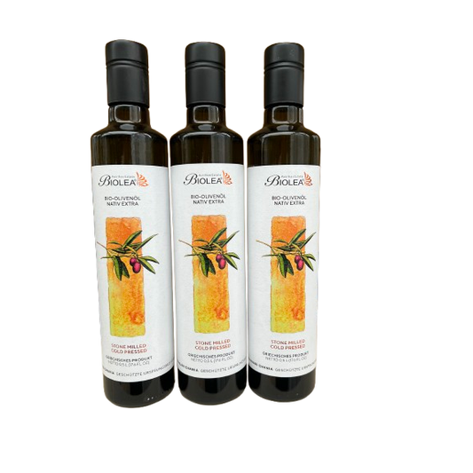BIOLEA Olivenöl Sparpaket 3x500ml steingemahlen und kaltgepresst, Kolymbari-Kreta