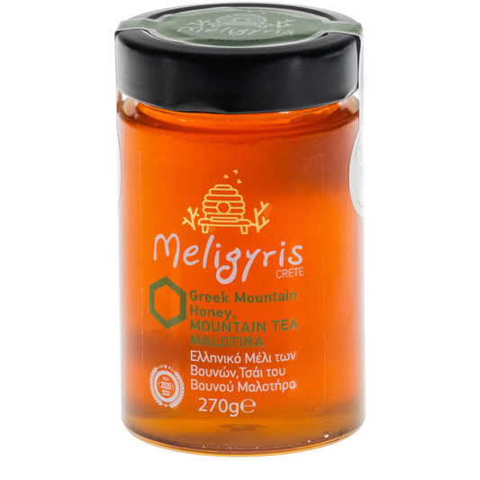 Greek Mountain Honey with Mountain Tea Herbs MALOTIRA /Berghonig von Malotirablüten 270g von Meligyris-Kreta