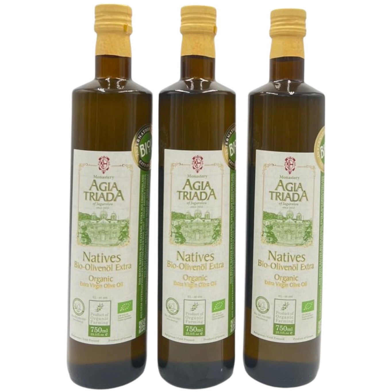 Premium Olivenöl Extra Nativ Kloster Agia Triada-Kreta, Spar-Paket 3x750ml Flaschen