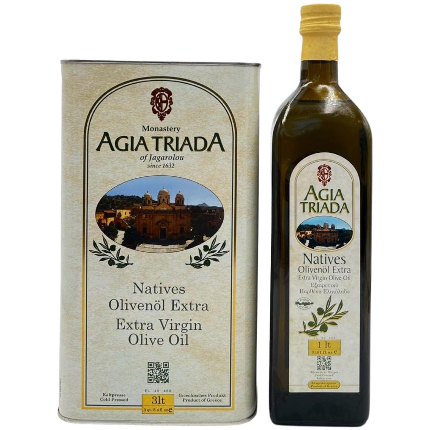 Extra Natives Olivenöl Kloster Agia Triada-Kreta 3 Liter Kanister+1 Liter Flasche