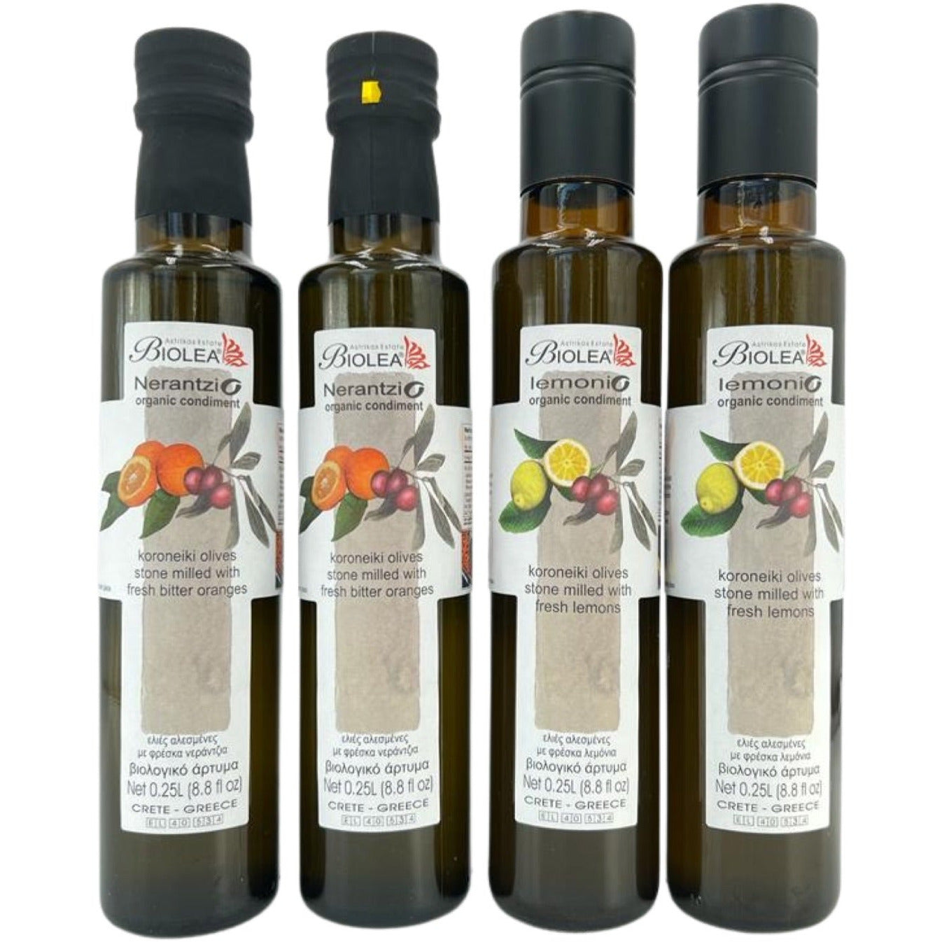 BIOLEA Olivenöl Sparpaket 2x250ml BIO Limone + BIO Narantzio steingemahlen und kaltgepresst, Kolymbari-Kreta