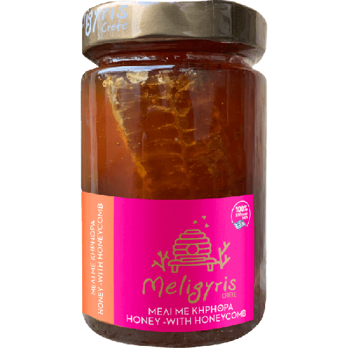 Greek Honey with Honeycomb/ Griechischer Honig mit Honigwabe 450g Meligyris-Kreta